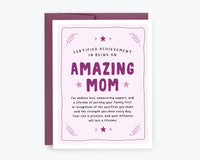 Amazing Mom Certificate - Mother's Day Card, Amazing Mom, Award, Certificate Card