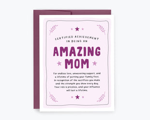Amazing Mom Certificate - Mother's Day Card, Amazing Mom, Award, Certificate Card