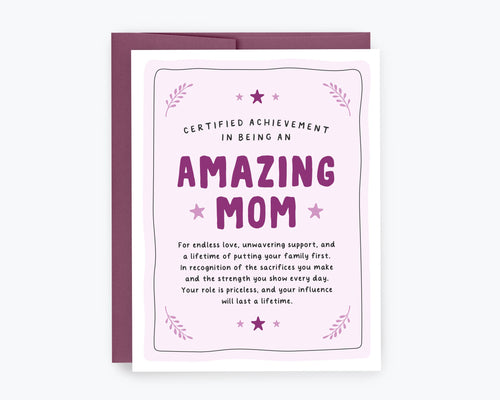 Amazing Mom Certificate - Mother's Day Card, Amazing Mom, Award, Certificate Card