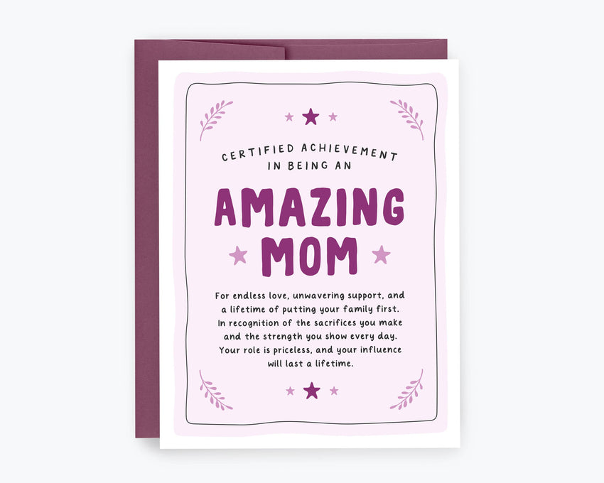 Amazing Mom Certificate - Mother's Day Card, Amazing Mom, Award, Certificate Card