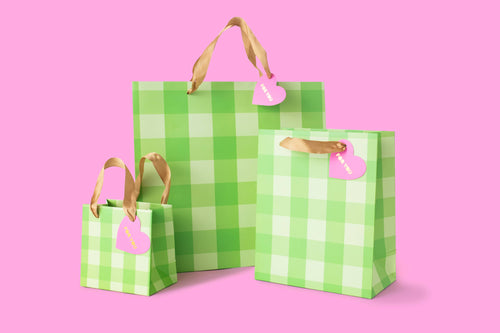 Gift Bags - Green Gingham - Small