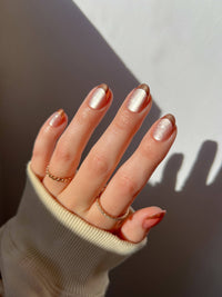 Caramel Apple Press-On Nails| Bronze Chrome French Tip|Short