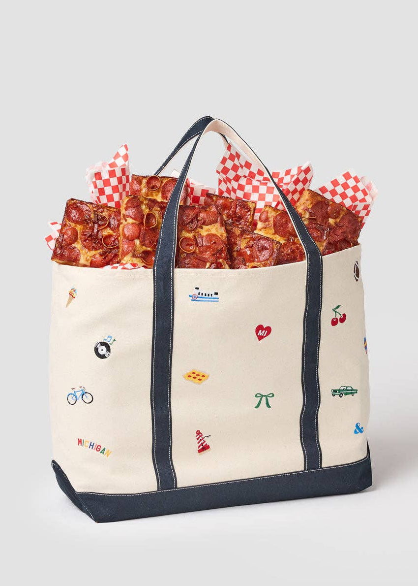 Michigan Gifts | Michigan Icons Embroidered Large Tote