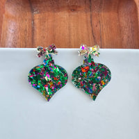 Christmas Ornament Earrings - Green Sparkle // Holiday