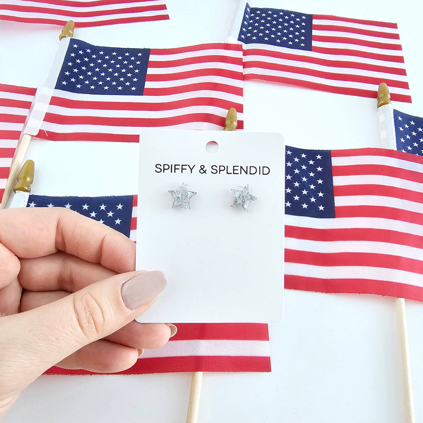 Star Studs - Silver Glitter // 4th of July Earrings