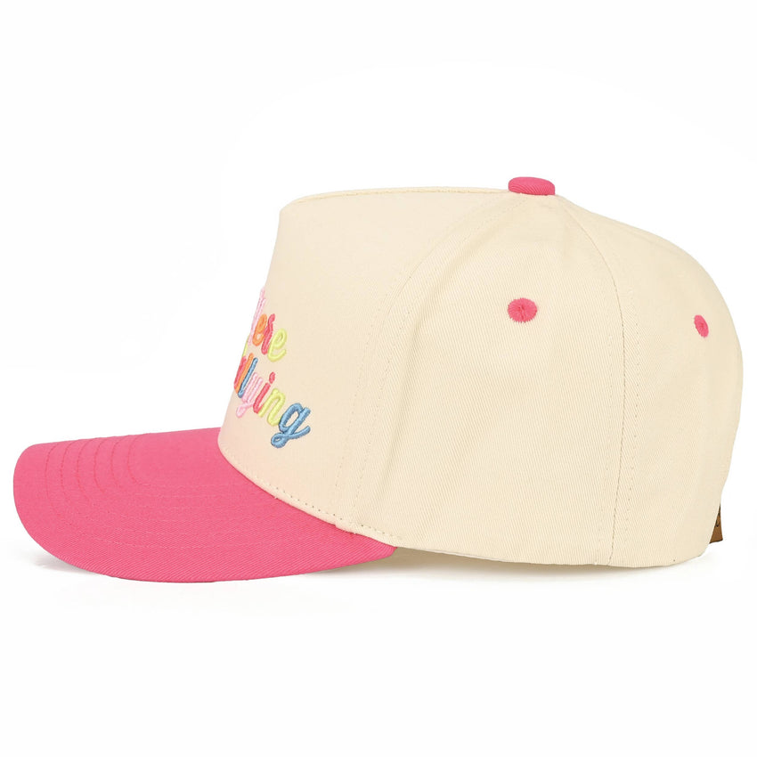 OUT HERE DILLY DALLYING Letter on Two Tone Trucker Hat