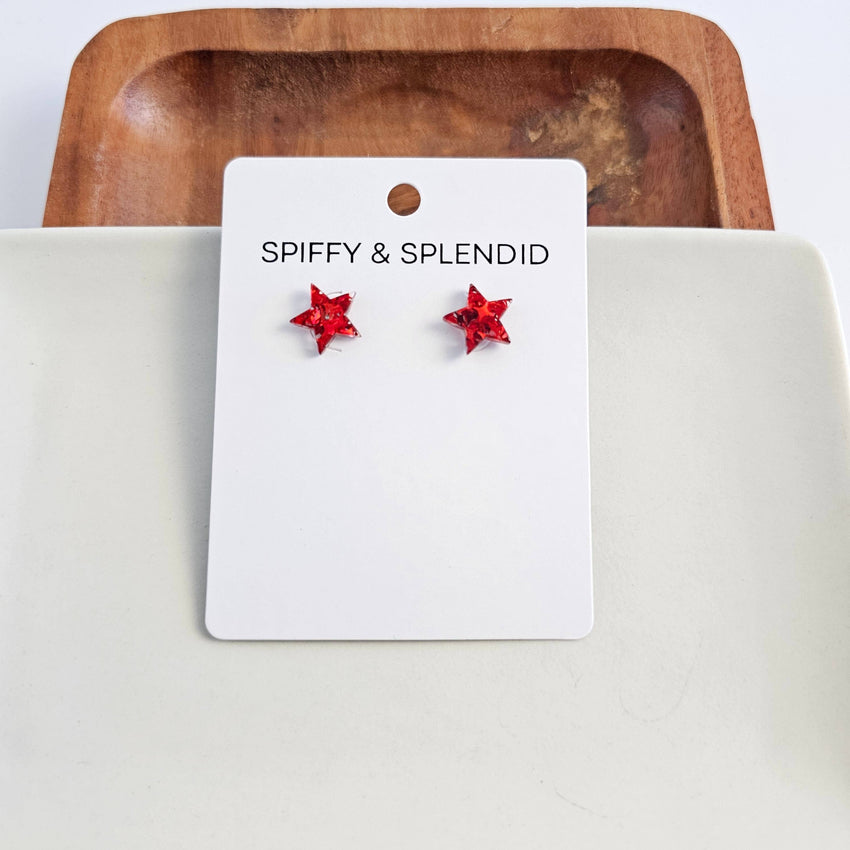 Star Studs - Red Glitter // Earrings