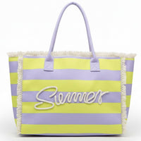 SUMMER Sewn Rope Striped Pattern Summer Tote Bag