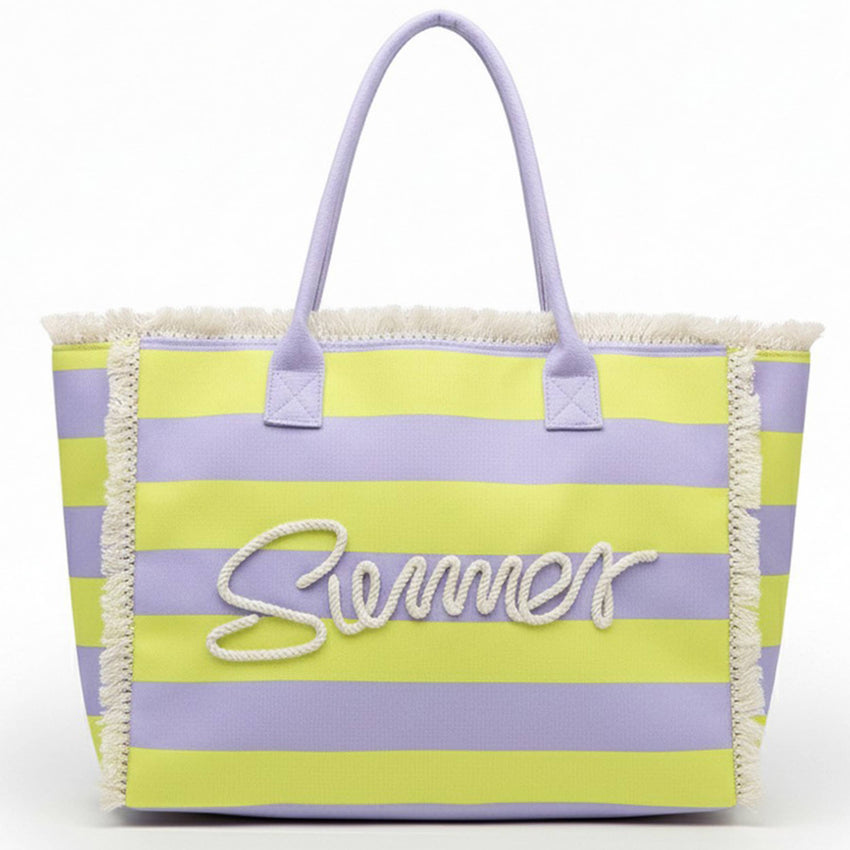 SUMMER Sewn Rope Striped Pattern Summer Tote Bag