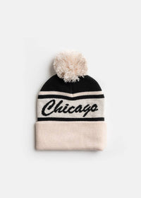 Youth Mad Hatter Chicago Pom Beanie - Black Script