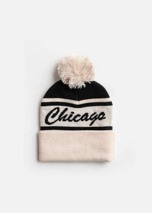 Youth Mad Hatter Chicago Pom Beanie - Black Script