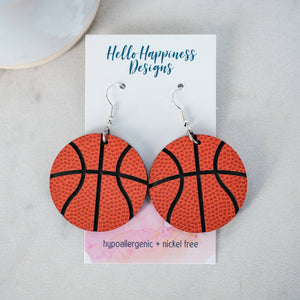 Orange & Black Acrylic Basketball Dangle - Sports Earrings