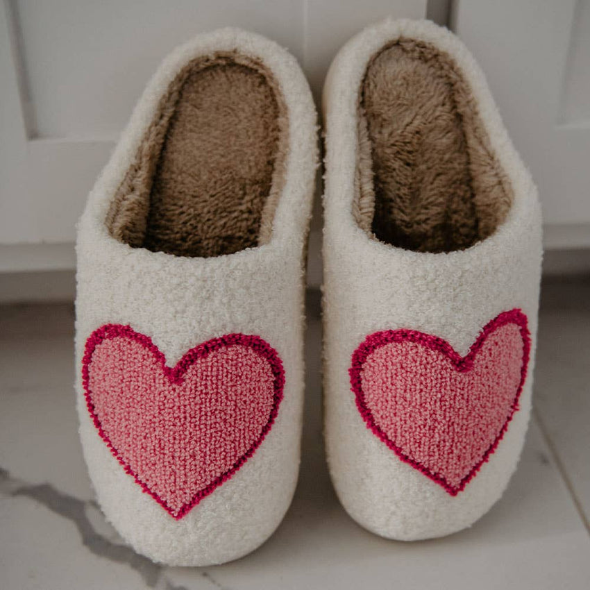 SALE! Pink/Red Heart Scuff Fuzzy Slippers - ONE SIZE LEFT