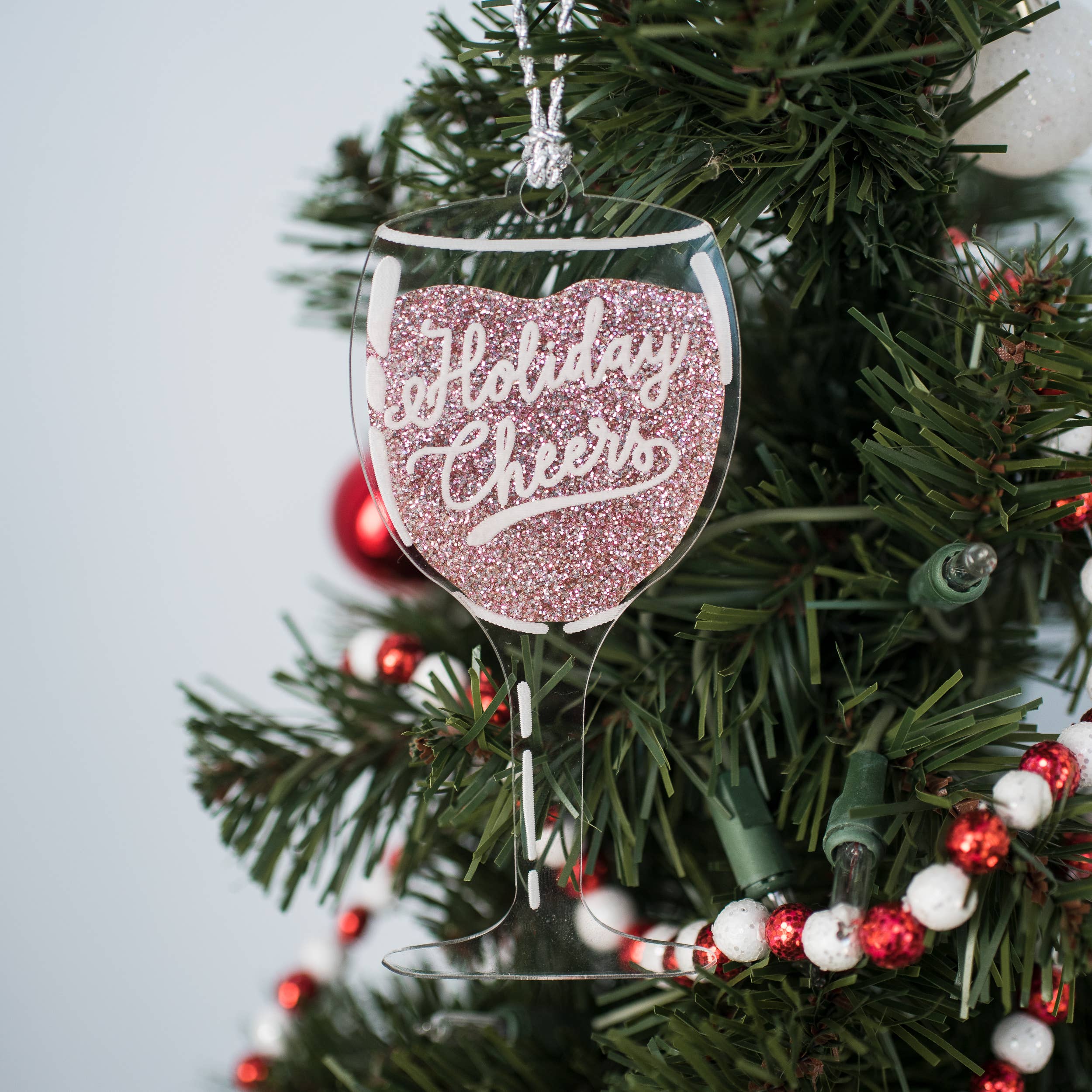Holiday Cheers Wine Ornament -Rose - Boozy Ornaments