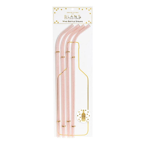 Wine Bottle Straw - Pink Glitter -  4 pack