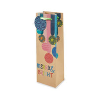 Merry & Bright Ornaments Single Bottle Wine Bag