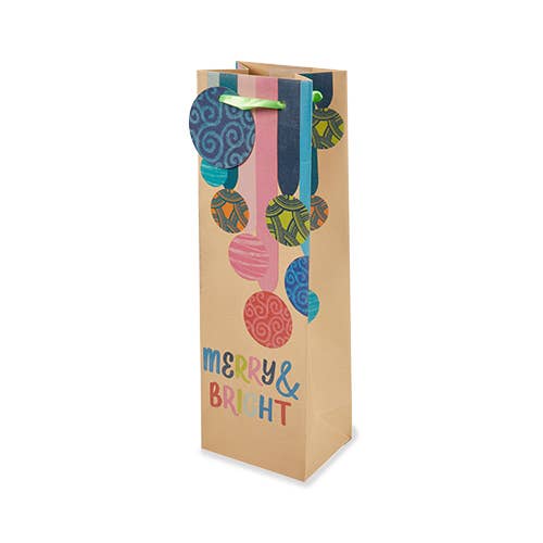 Merry & Bright Ornaments Single Bottle Wine Bag