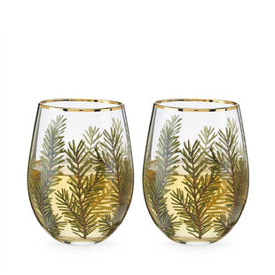 Woodland Stemless Wine Glass - Holiday Spruce Wine Glass