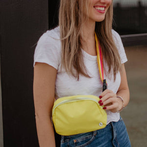 Yellow Solid Crossbody Fanny Pack with Striped Strap