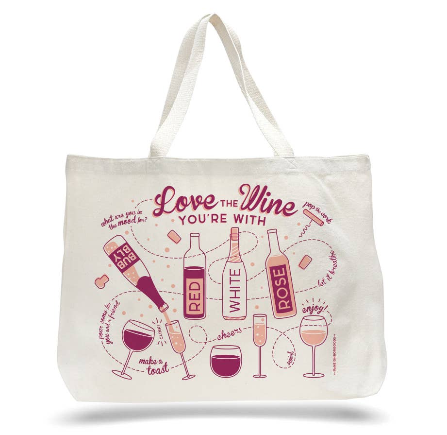 SALE! - Canvas Wine Themed Tote Bag