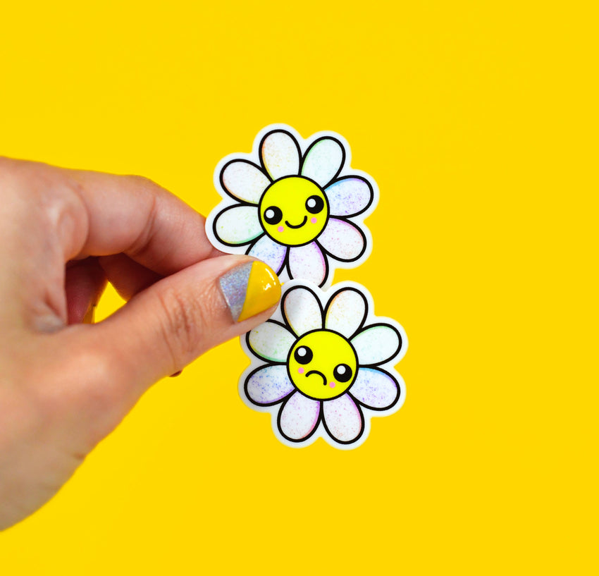 happy and sad daisy vinyl sticker pack of 2