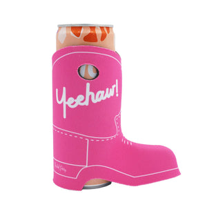 Yeehaw Boot Skinny Can Cooler - Hot Pink Cowboy Cooler