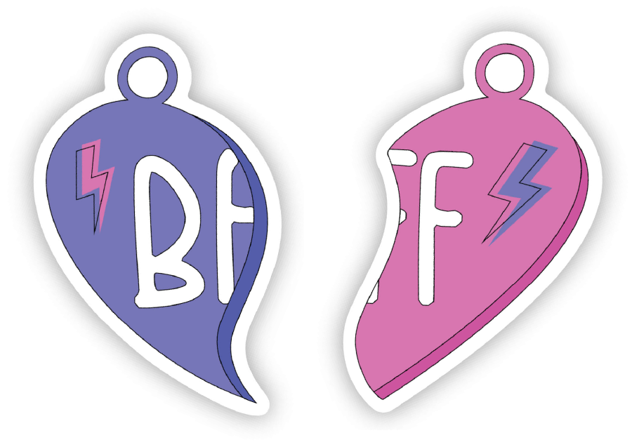 BFF Heart Sticker Set | Best Friends Necklace Retro Decal
