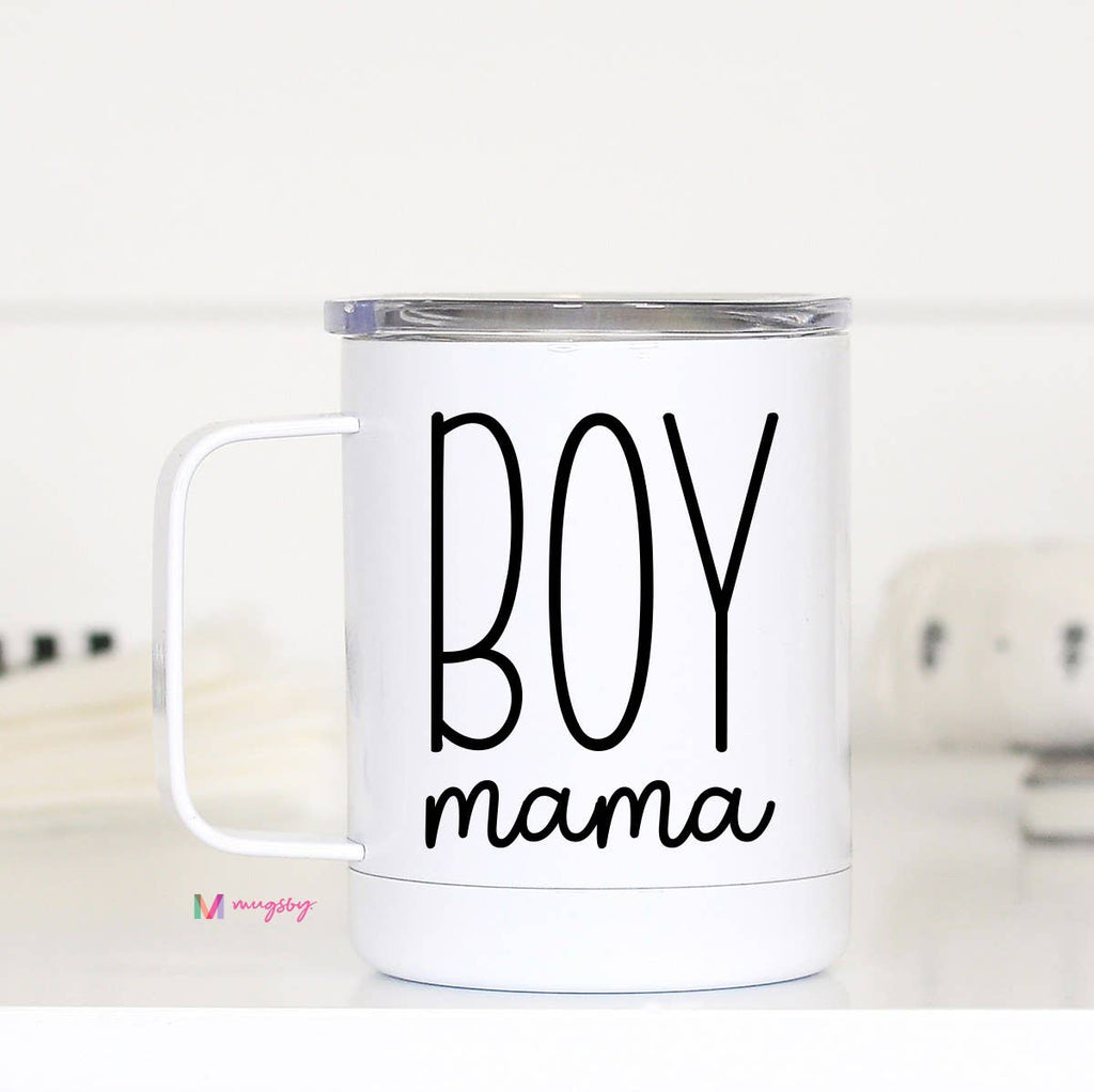 Boy Mama Modern Travel Cup With Handle, Mom Mug
