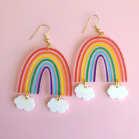 Statement Rainbows with Hanging Clouds - Earrings - Laser Cut