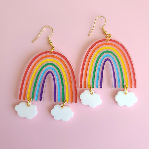 Rainbows with Hanging Clouds - Earrings - Laser Cut