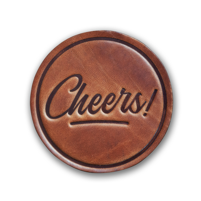 Cheers! Leather Coaster - Fun, reusable coaster