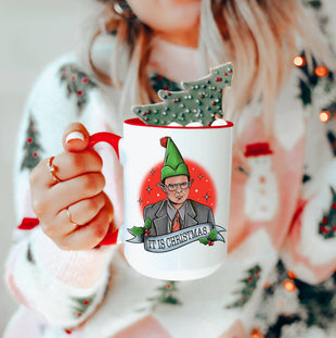 Dwight It Is Christmas Mug with Red Handle