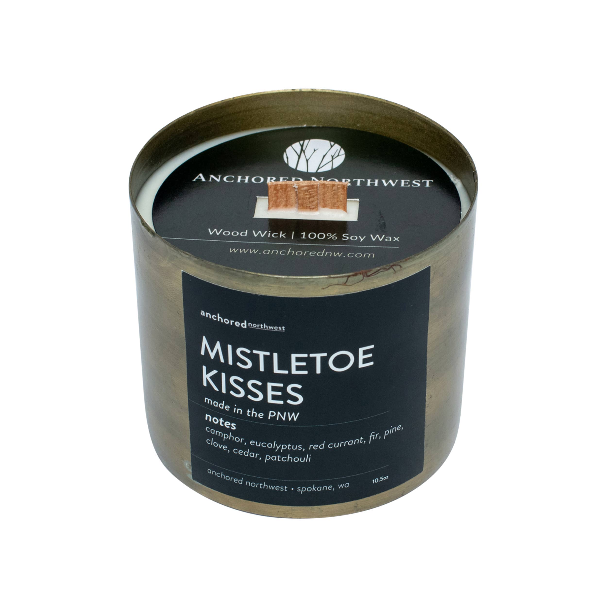 Mistletoe Kisses Wood Wick Antique Brass Candle