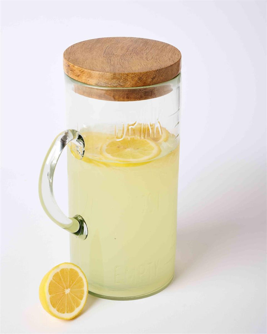 Glass Tall Pitcher with lid - Drink Almost Empty