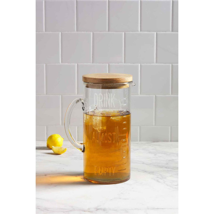 Glass Tall Pitcher with lid - Drink Almost Empty