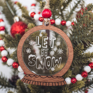 SALE! Let it Snow Snow-globe Christmas Ornament - Wooden Acrylic Ornament