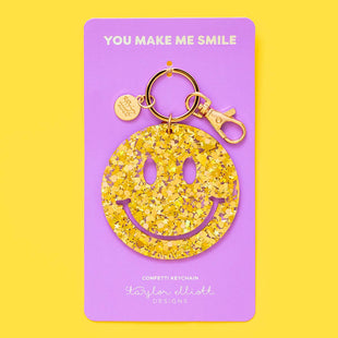 Glittery Gold Confetti Smiles Keychain - Fun Keychain - Taylor Elliott Designs