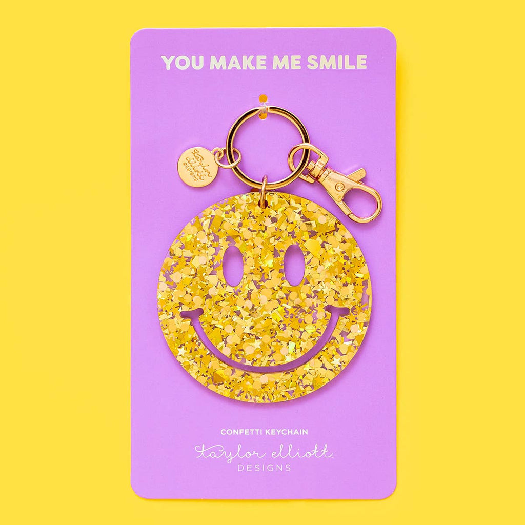 Glittery Gold Confetti Smiles Keychain