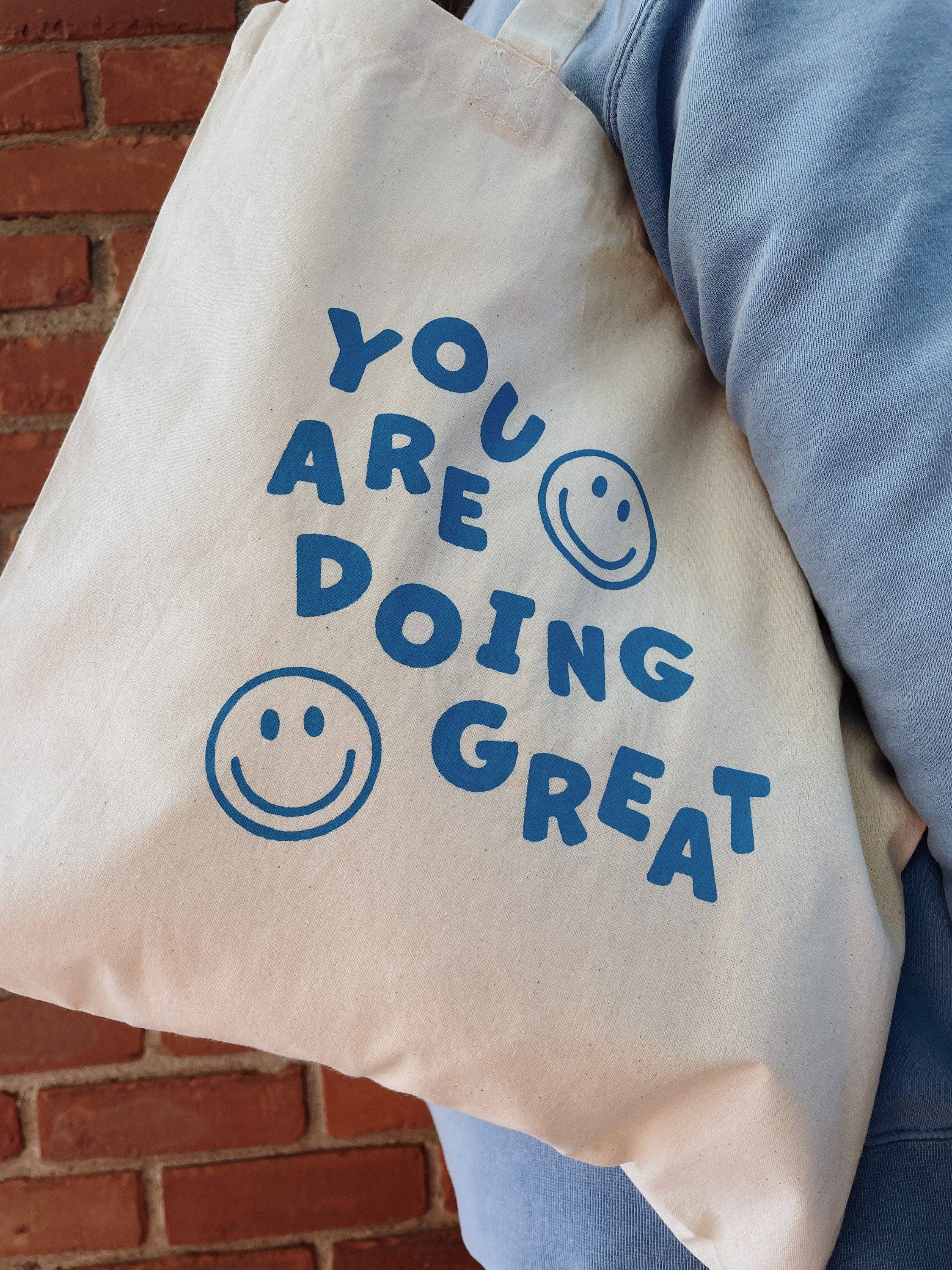 You Are Doing Great Smiley Tote Bag l Smiley Face Market Tote Bag l Minimalist Canvas Bag