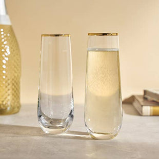 Gilded Stemless Champagne Flute, single glass