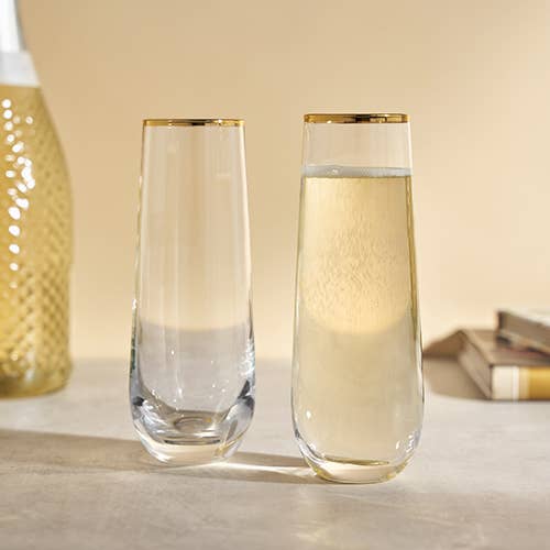 Gilded Stemless Champagne Flute, single glass