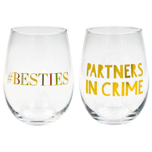 Besties Stemless Wine Glass Set - Double Wine Glass Set - Great Bestie gift!