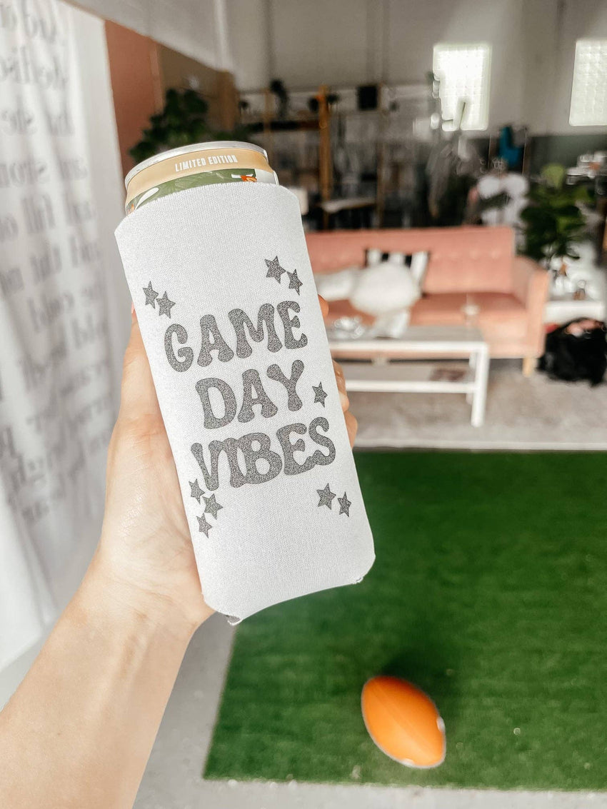 White Game Day Vibes Coozie Can Cooler