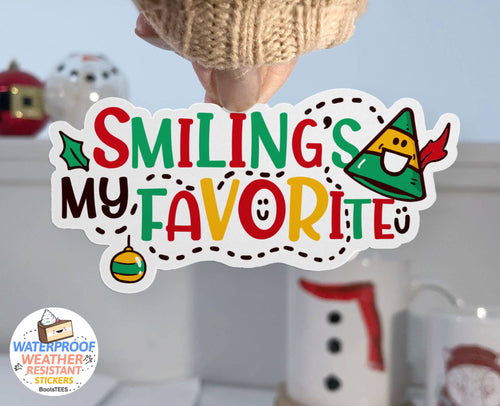 Smiling's My Favorite Elf Sticker, 3" Funny Christmas Decal
