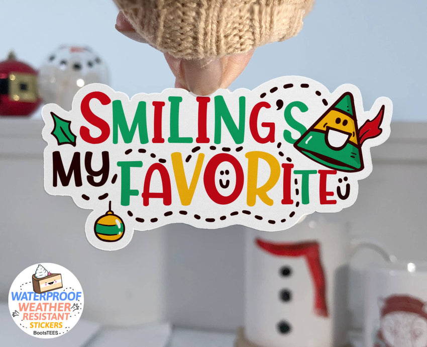 Smiling's My Favorite Elf Sticker, 3" Funny Christmas Decal