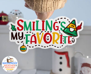 Smiling's My Favorite Elf Sticker, 3" Funny Christmas Decal
