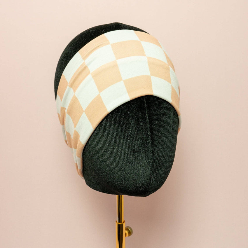 Taupe Checkers Stretch Headband