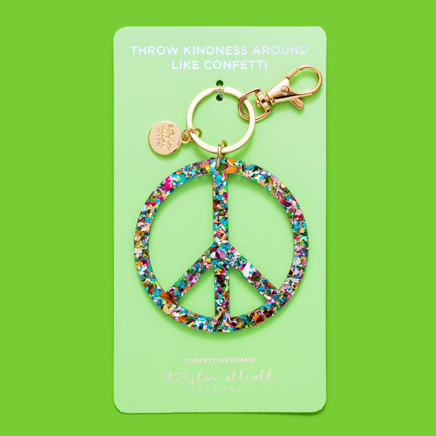 Confetti Peace Sign Keychain - Glittery Keychain - Taylor Elliott Designs