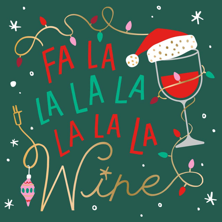 Christmas Cocktail Napkins | Fa La La Wine - Foil - 20ct