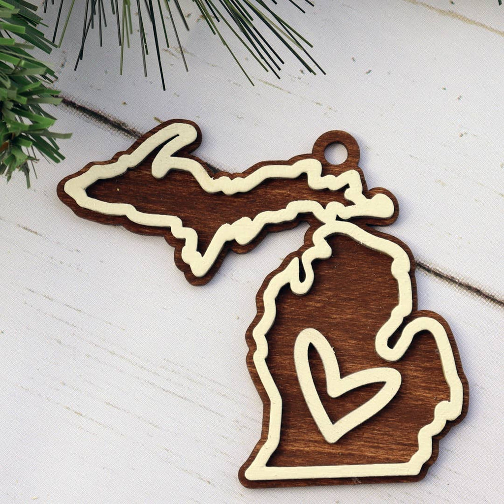 Michigan Layered Wood Ornament - Great gift basket item for Michigan lovers!